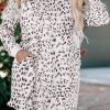 Leopard Print Crew Neck Long Sleeve Mini Dress