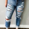 Sky Blue Plus Size Distressed Slit Vintage Jeans