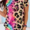 Multicolor Leopard Tie Dye Splicing T-shirt