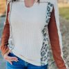 Leopard Colorblock Waffle Knit Long Sleeve Top