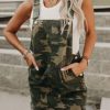 Green Camo Print Raw Hem Overalls Mini Dress