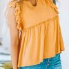 Yellow Flounce Cap Sleeve Babydoll Top