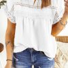 White Swiss Dot Lace Splicing Short Sleeve Top