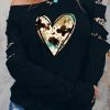 Black Graphic Heart-shaped Print Cut-out Long Sleeve Sweatshirt