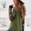 Color Block Long Sleeves Green Pullover Top