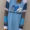 Blue Baseball Casual Long Sleeve T-shirt