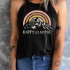 Black Happy Camper Mountain Print Graphic Tank Top