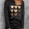 Two-piece Heart Print Drop Shoulder Pullover And Buttons Shorts Two Piece Set