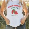 White Sweet Strawberries Distressed Tank Top