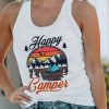 White Happy Camper Mount Graphic Print Racerback Tank Top