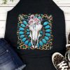 Black Western Turquoise Floral Steer Head Print Graphic Tank Top