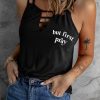 Black But First Pray Ladder Hollow-out Spaghetti Strapped Tank