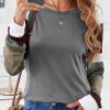 Color Block Long Sleeves Gray Pullover Top