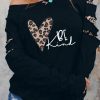 Be Kind Leopard Heart Print Cut Out Long Sleeve Sweatshirt