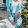 Sky Blue Loose Fit Stripe Colorblock Cardigan