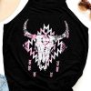 Black Western Aztec Steer Head Print Graphic Tank Top