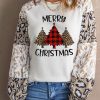 Merry Christmas Leopard Graphic Print Long Sleeve Shirt