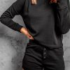 Black Ribbed Knit Drop-Shoulder Sleeve Top And Shorts Two Piece Set