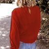 Red Crew Neck Ruffle Bubble Sleeve Top