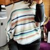 Multicolor Striped Color Block Loose Fit Long Sleeve Top