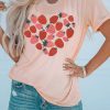 Pink Strawberry Heart Shape Print Short Sleeve T Shirt