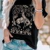 Black COWBOY 78 Letter Graphic Print Crew Neck T Shirt