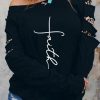 Letter Print Cut-out Long Sleeve Pullover Sweatshirt