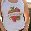 White Like Strawberry Wine Graphic Print Racerback Tank Top