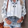 Boho Embroidered Split Neck Blouse