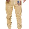 Apricot Letter US Flag Print Drawstring Elastic Waist Men's Sweatpants