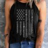 Black Shiny American Flag Printed O Neck Graphic Tank Top