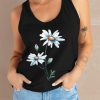 Black Floral Pattern Print U Neck Racerback Tank Top