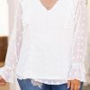 White Plus Size Ruffled Swiss Dot Blouse