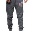 Gray Letter US Flag Print Drawstring Elastic Waist Men's Sweatpants