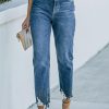 Blue Ripped High Waist Straight Leg Jeans