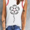 White Casual Baseball Floral Print Graphic Tank