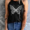 Black Butterfly Printed Slim Fit O Neck Tank Top