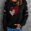 Black Plaid Hearts Print Leopard Cut-out Long Sleeve Sweatshirt