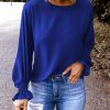 Royal Blue Crew Neck Ruffle Bubble Sleeve Top