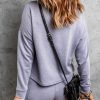 Grey Ribbed Knit Drop-Shoulder Sleeve Top And Shorts Two Piece Set