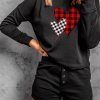 Plaid Heart Shape Print Long Sleeve Top Button Fly Shorts Lounge Set