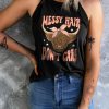 Black Messy Hair Don't Care Cow Printed Graphic Tank Top