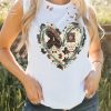 White Western Heart Shape Print Ripped Graphic Tank Top