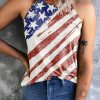 White American Flag Print Vintage Slim Fit Sleeveless Top