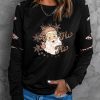 Christmas Santa Clause Leopard Print Cut Out Long Sleeve Sweatshirt