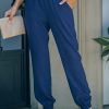 Blue Smocked Waist Casual Jogger Pants