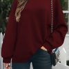 Wine Red Plain Drop-shoulder Pullover Sweatshirt