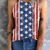 American Flag Printed O Neck Tank Top