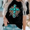 Black Turquoise Cross Western Leopard Graphic Tee