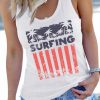 White SURFING American Flag Print Graphic Tank Top